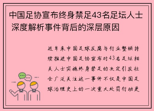 中国足协宣布终身禁足43名足坛人士 深度解析事件背后的深层原因 中国足协宣布终身禁足43名足坛人士 深度解析事件背后的深层原因
