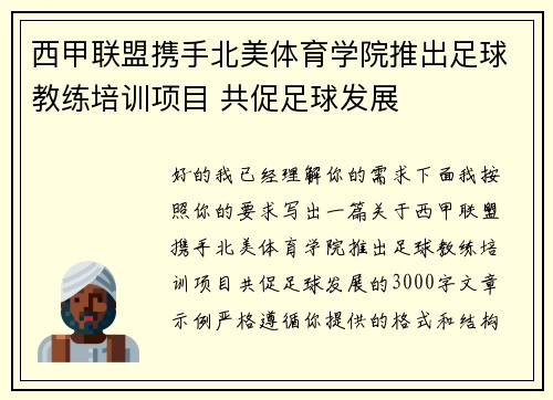 西甲联盟携手北美体育学院推出足球教练培训项目 共促足球发展 西甲联盟携手北美体育学院推出足球教练培训项目 共促足球发展